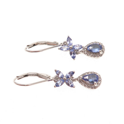 Chuck Clemency 925 Sterling Silver Real Tanzanite & White Topaz Dangle Earrings