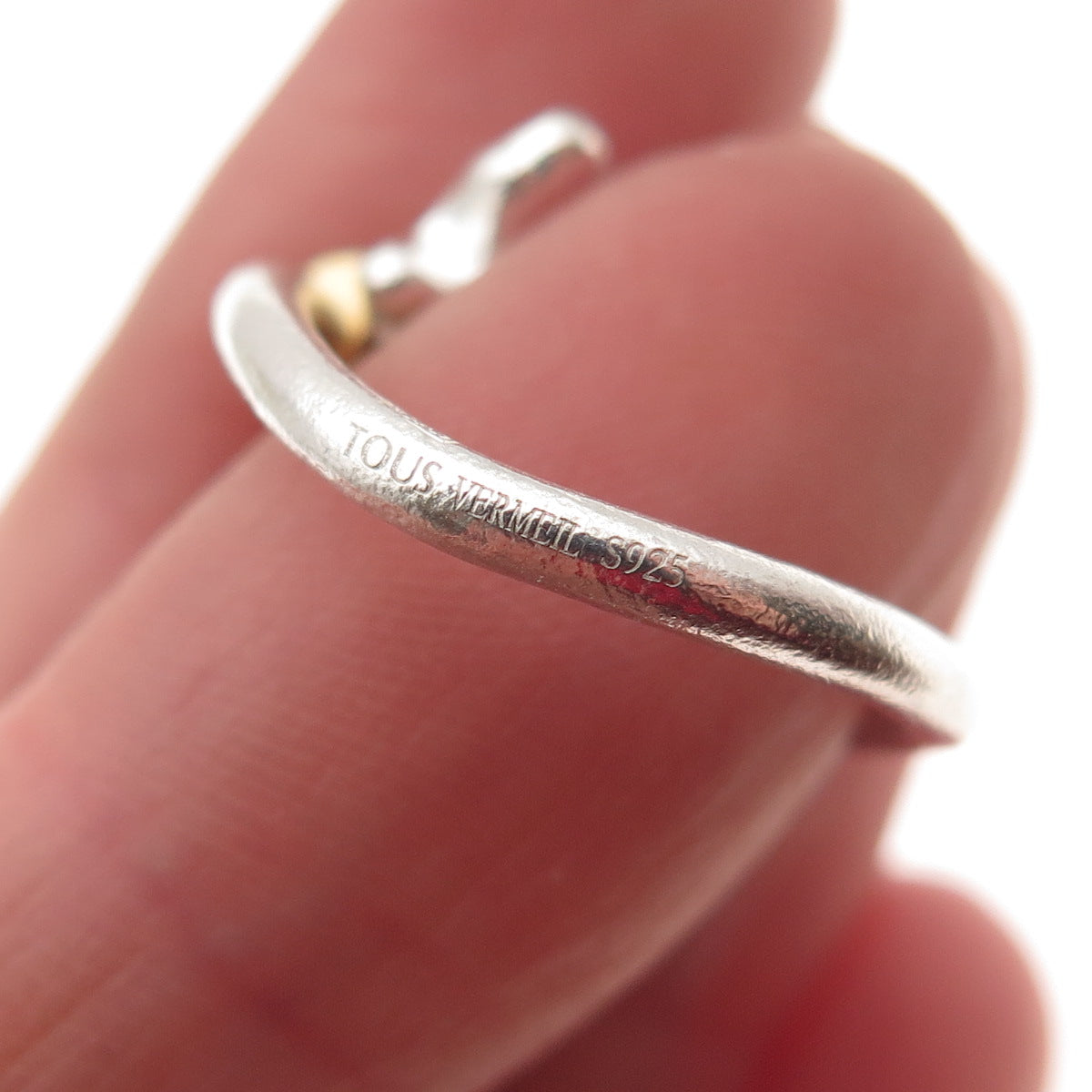Tous 925 Sterling Silver Vermeil Sweet Dolls Charm Wavy Band Ring Size 6.75