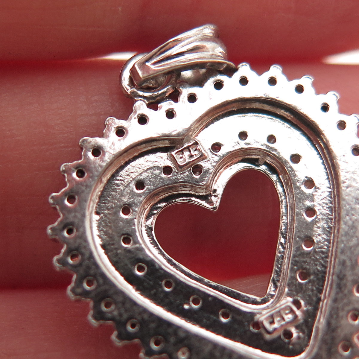 925 Sterling Silver Real Round-Cut Diamond Heart Charm Pendant