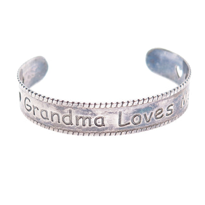 925 Sterling Vintage Grandma Loves Me Oxidized Adjustable Cuff Bracelet 5.75"