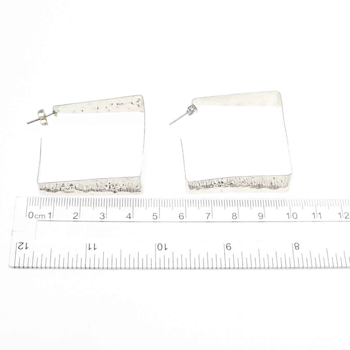 925 Sterling Silver Vintage Mexico Modernist Hammered Square Hoop Earrings