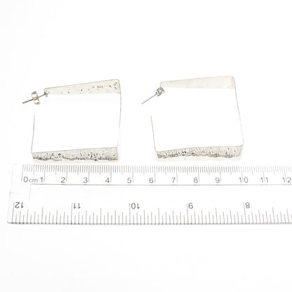 925 Sterling Silver Vintage Mexico Modernist Hammered Square Hoop Earrings
