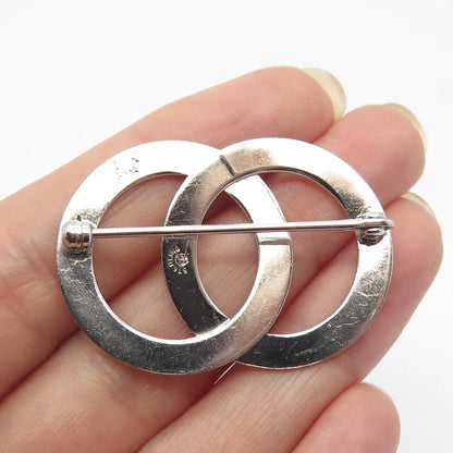 925 Sterling Silver Antique Etched Couple of Circle Pin Brooch