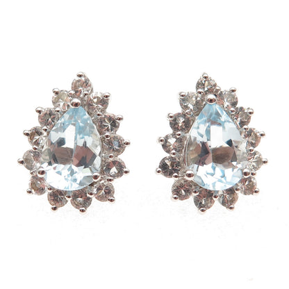 Harold Trujillo 925 Sterling Silver Real Blue & White Topaz Teardrop Earrings