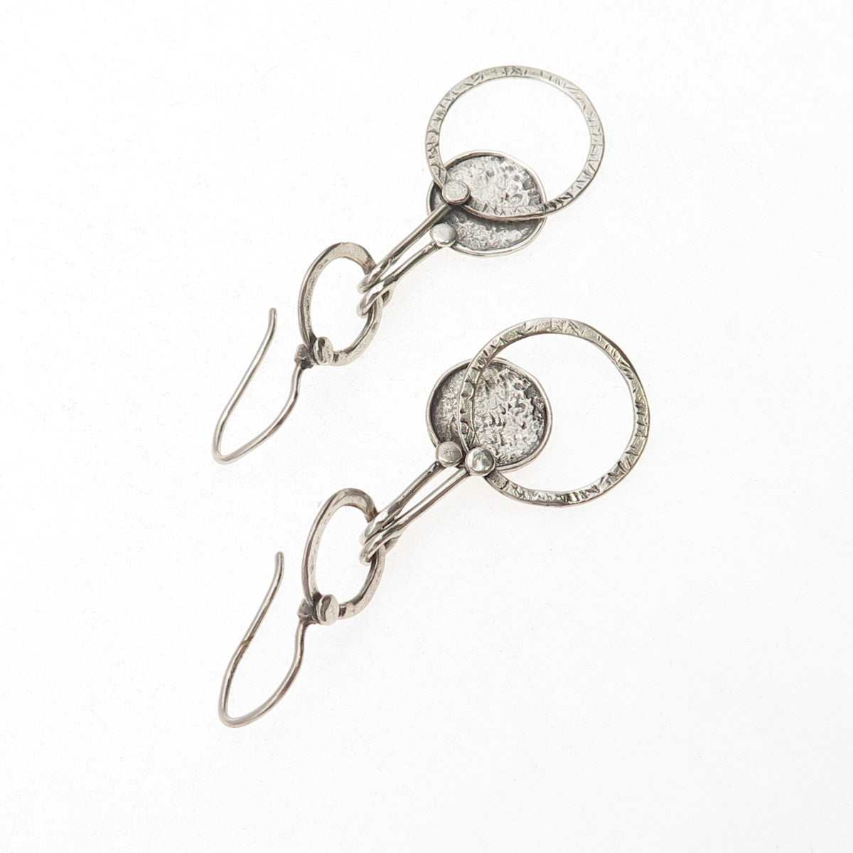 Silpada 925 Sterling Silver Vintage Hammered Disc Oxidized Dangle Earrings