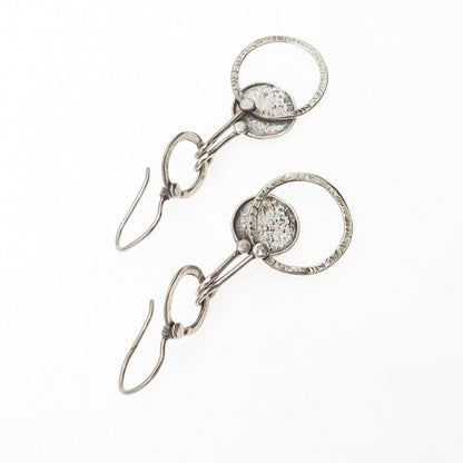 Silpada 925 Sterling Silver Vintage Hammered Disc Oxidized Dangle Earrings