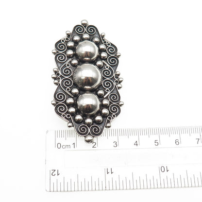 TOBIAS 925 Sterling Silver Vintage Mexico Swirl Beaded Oxidized Pin Brooch