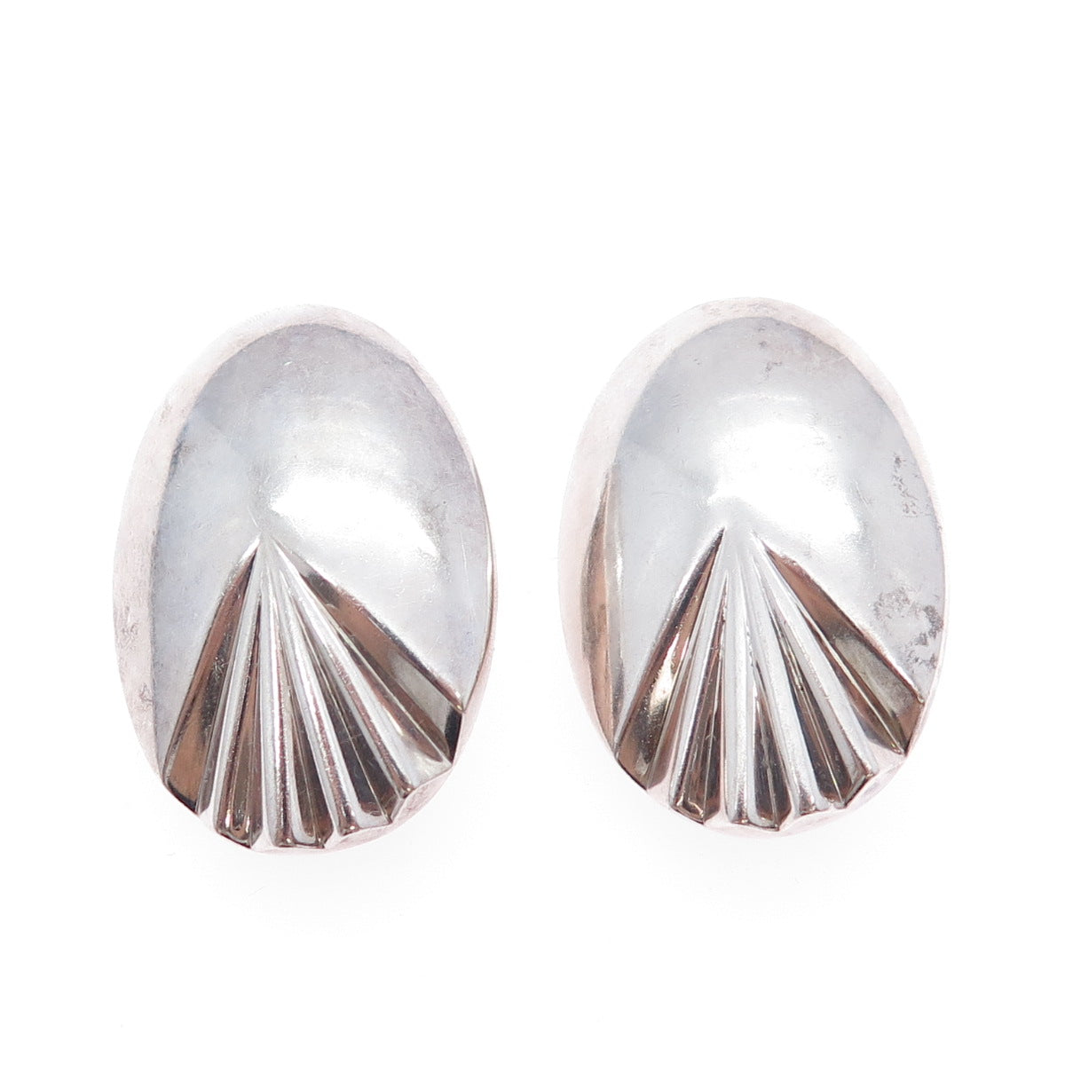 KRYPELL 925 Sterling Silver Vintage Modernist Seashell Clip On Earrings