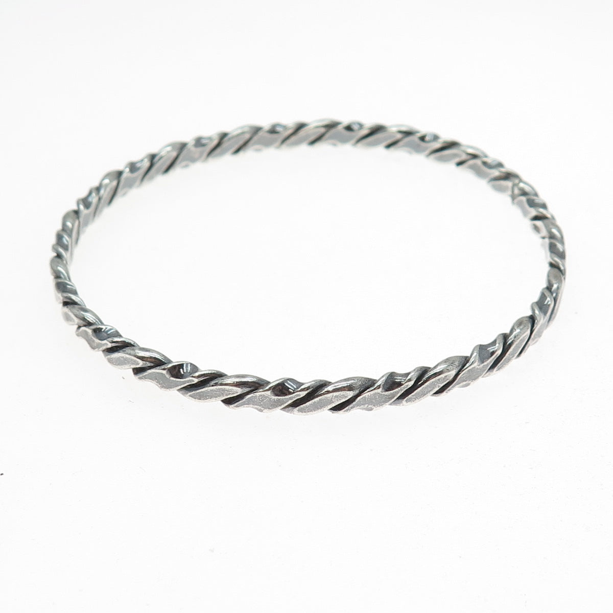 925 Sterling Silver Vintage Twisted Bangle Oxidized Bracelet 8.5"