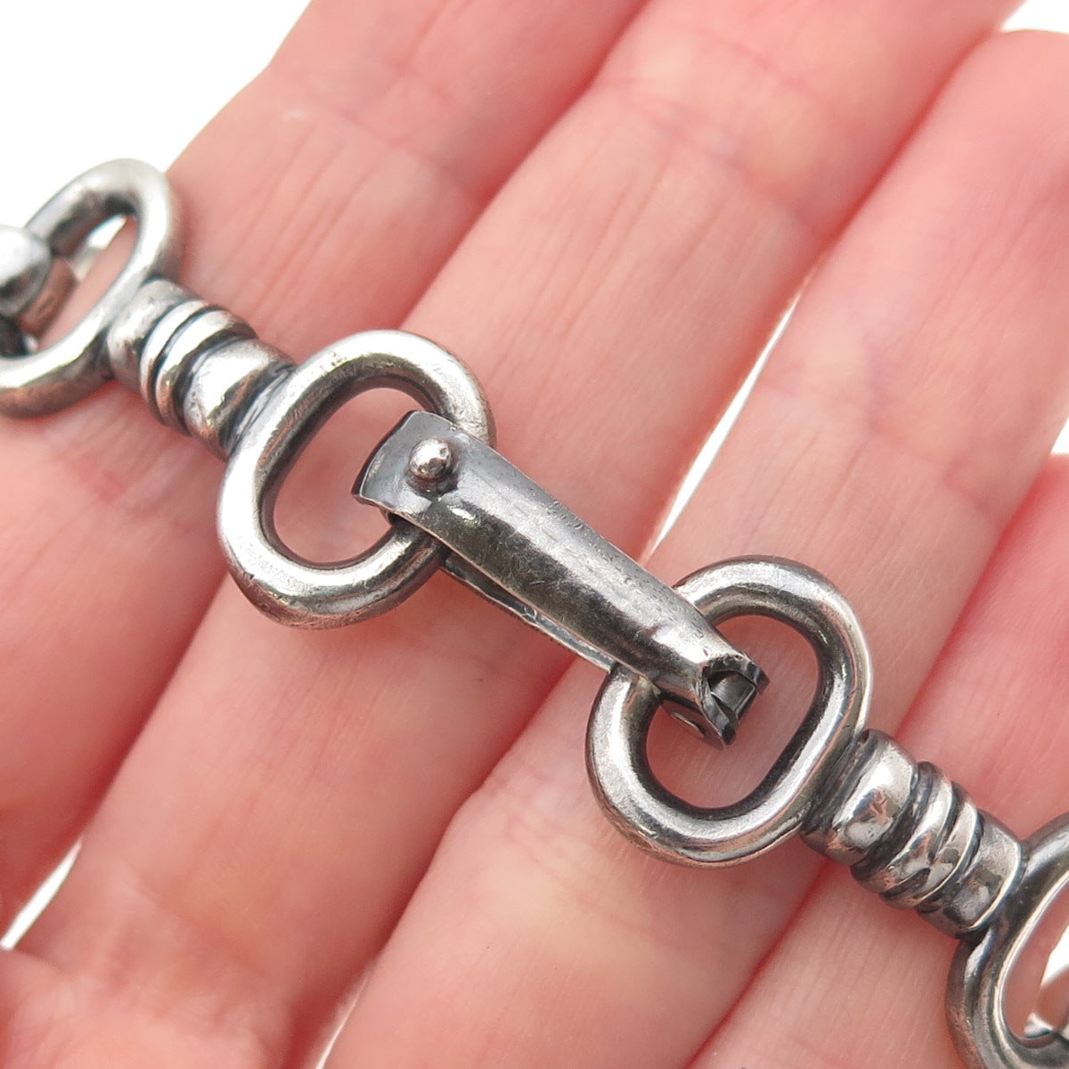 925 Sterling Silver Vintage Horse Bit Stirrup Oxidized Bracelet 7"