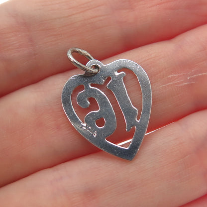 925 Sterling Silver Vintage Sweet 16 Heart Minimalist Charm Pendant