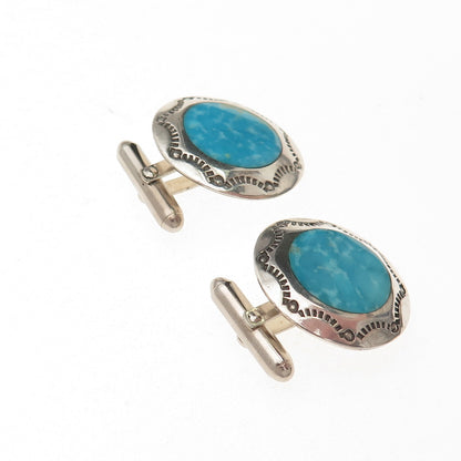 Old Pawn 925 Sterling Silver Vintage Southwestern Turquoise Tribal Cufflinks