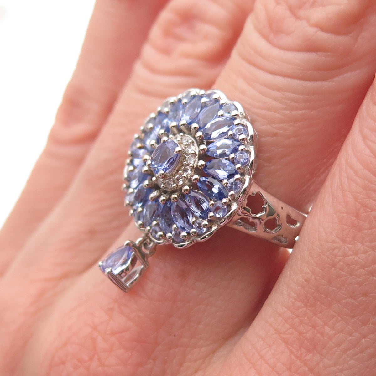 Chuck Clemency 925 Sterling Silver Real Tanzanite & White Topaz Ring Size 8.25