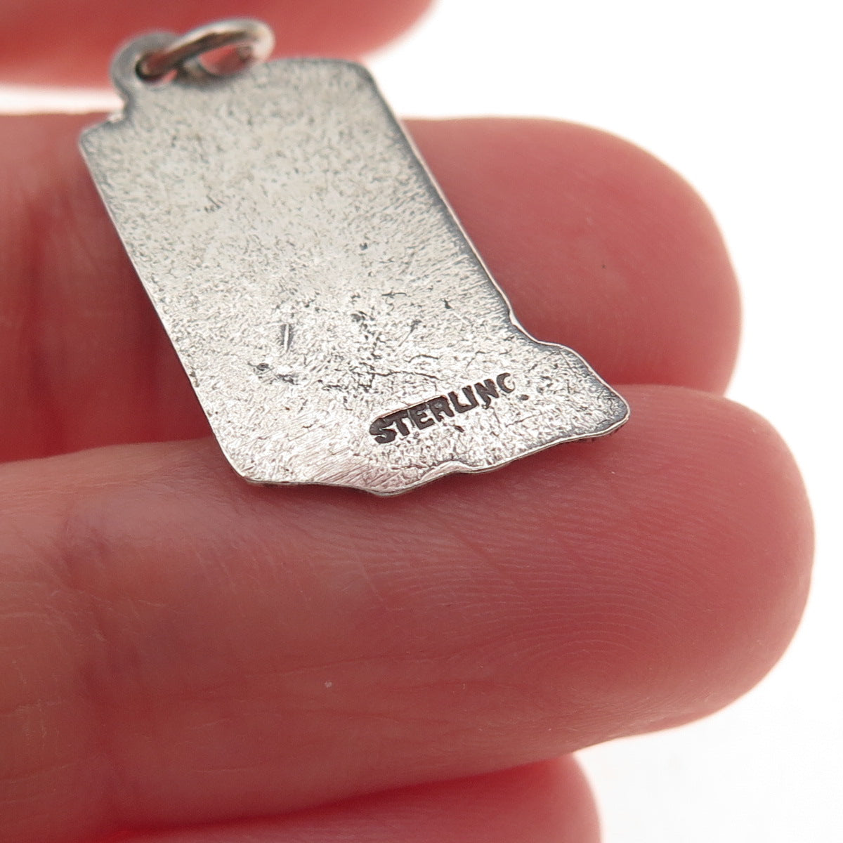 925 Sterling Silver Vintage Indiana State Map Oxidized Mini Charm Pendant