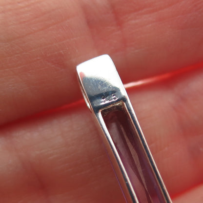 925 Sterling Silver Vintage Baguette-Cut Purple C Z Slide Bar Charm Pendant