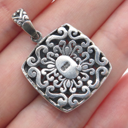 925 Sterling Silver Vintage Ornate Floral Oxidized Charm Pendant