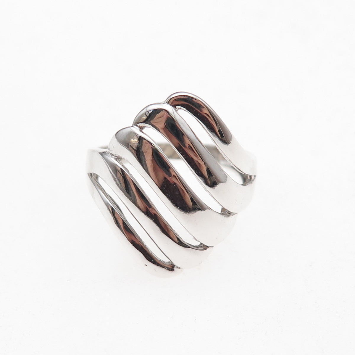 925 Sterling Silver Vintage Modernist Ribbed Ring Size 7