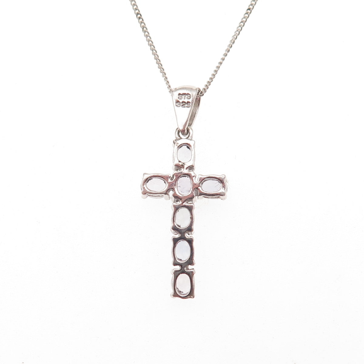 Chuck Clemency 925 Sterling Silver Real Tanzanite Cross Curb Chain Necklace 20"