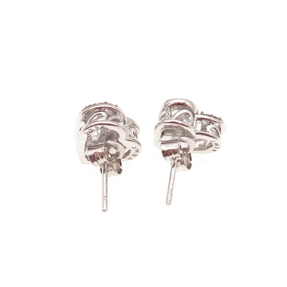 Jane Seymour 925 Sterling Silver Real Black & White Diamond Heart Stud Earrings