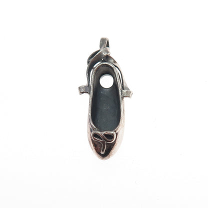925 Sterling Silver Vintage Ballet Shoe Oxidized 3D Charm Pendant