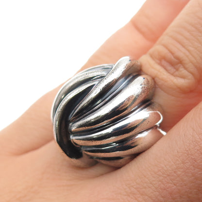 925 Sterling Silver Vintage Modernist Ribbed Oxidized Ring Size 5.75