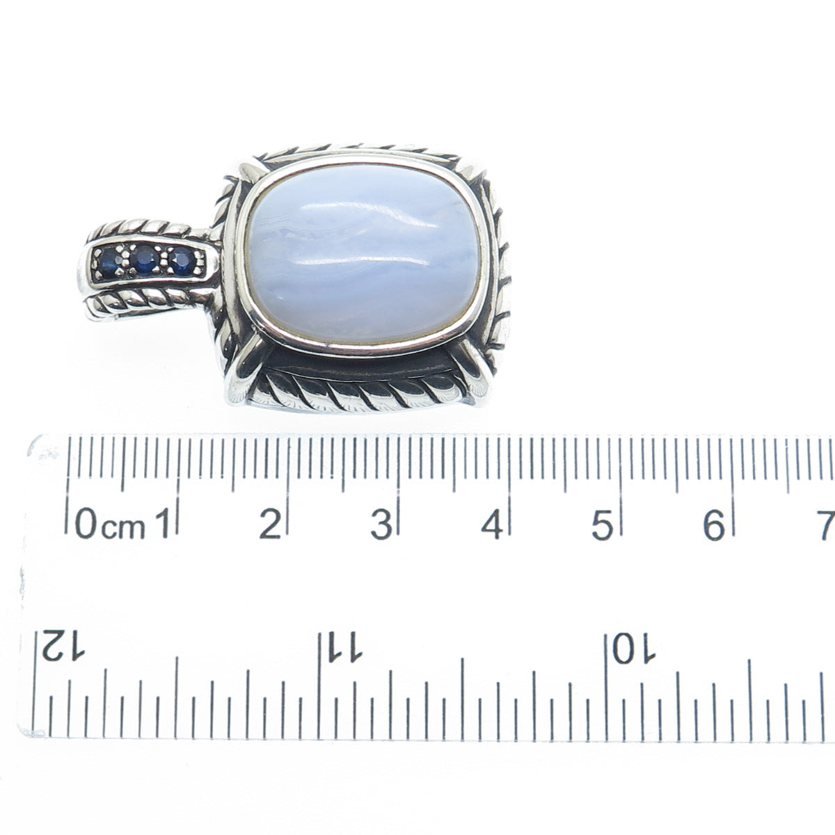 JUDITH RIPKA 925 Sterling Silver Vintage Real Blue Lace Agate & Sapphire Pendant