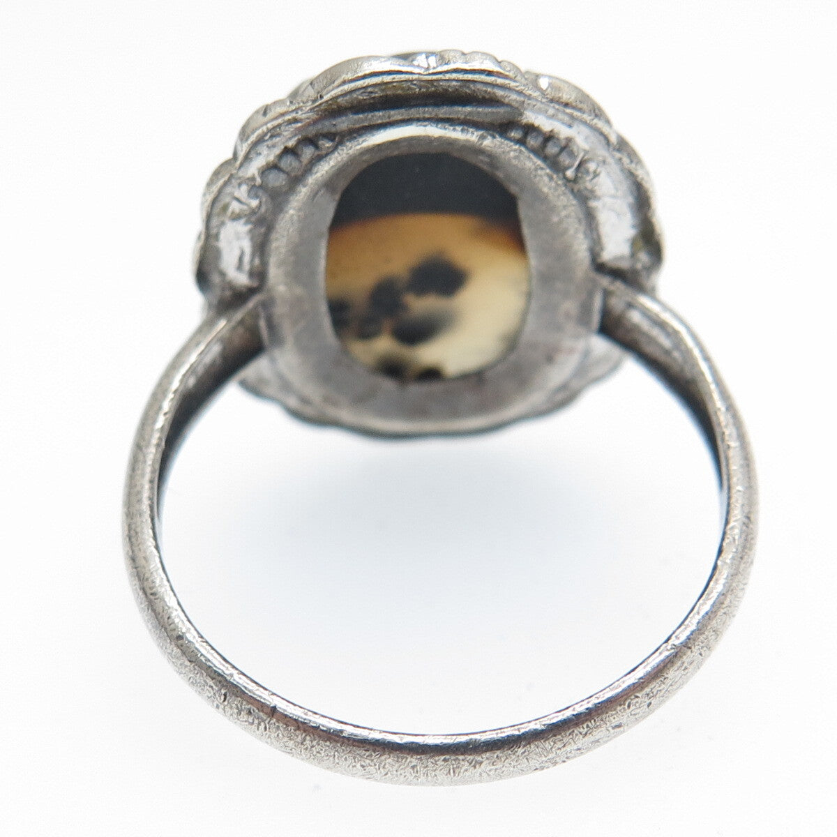 CLARK & COOMBS 925 Sterling Silver Antique Art Deco Real Agate Ring Size 6.75