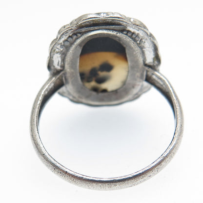CLARK & COOMBS 925 Sterling Silver Antique Art Deco Real Agate Ring Size 6.75