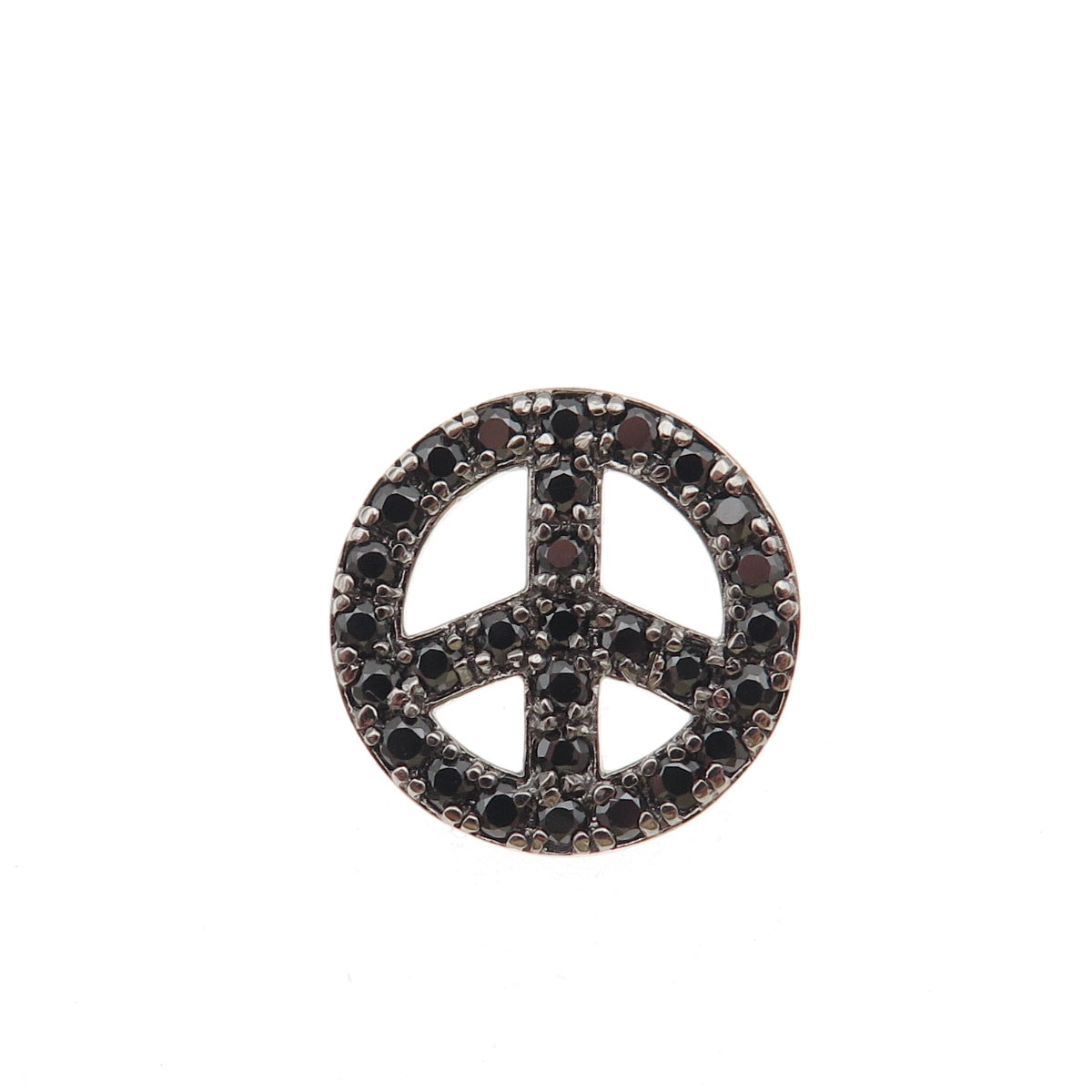 925 Sterling Silver Real Black Spinel Peace Symbol Mini Slide Charm Pendant