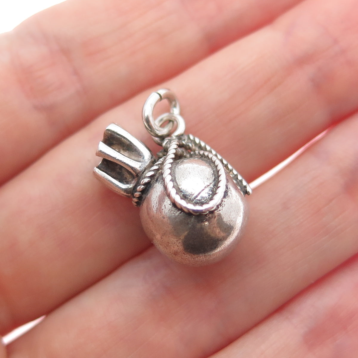 925 Sterling Silver Vintage Coin Bag Oxidized Minimalist 3D Charm Pendant