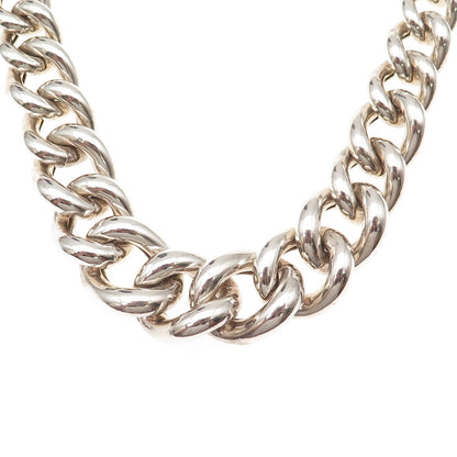 925 Sterling Silver Vintage Graduated Hollow Cuban Chain Necklace 18"