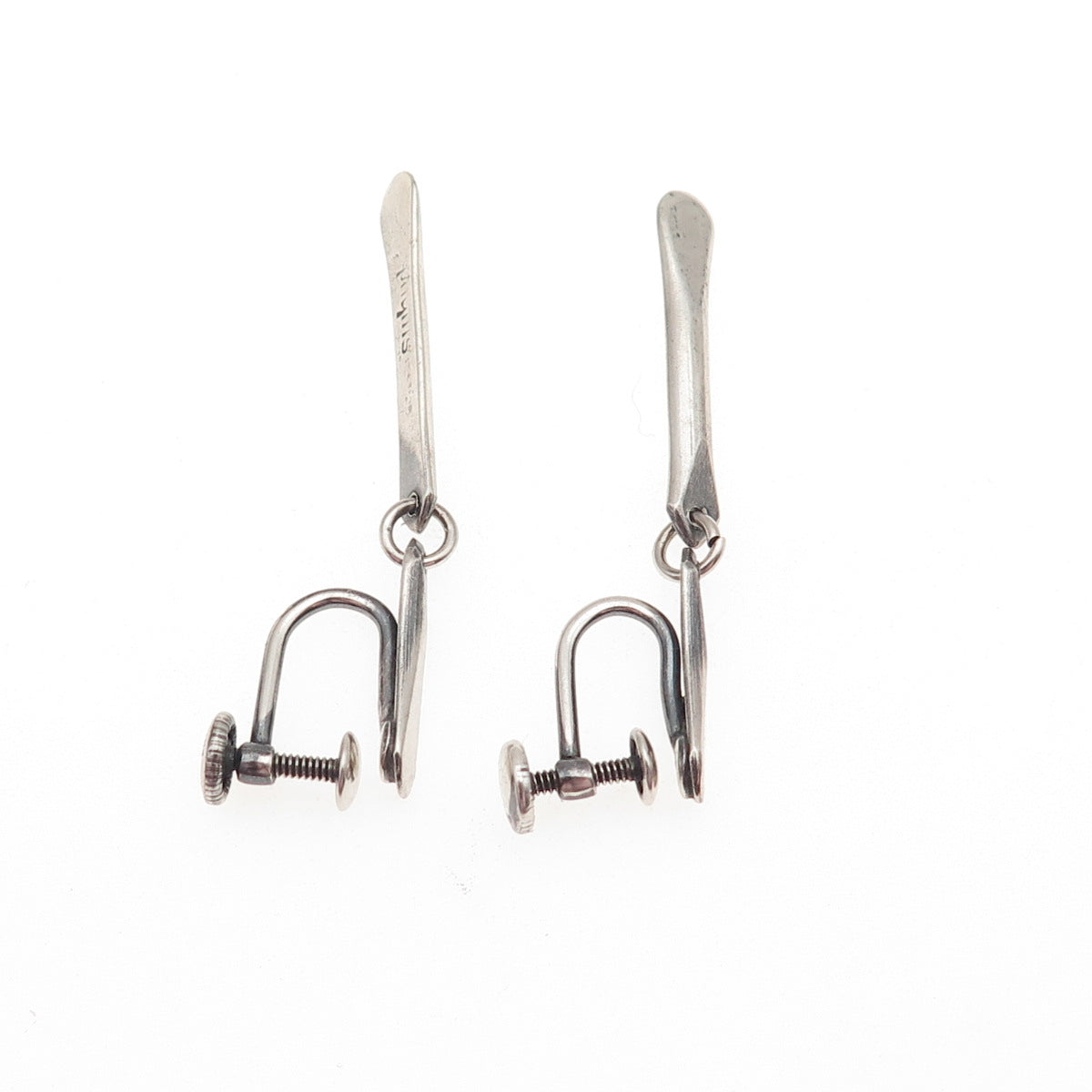 PHYLLIS SKLAR 925 Sterling Silver Vintage Modernist Oxidized Screw Back Earrings