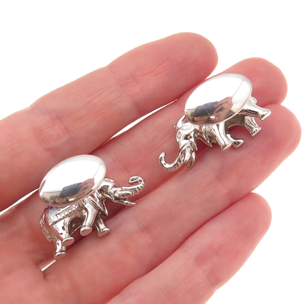 Jan Leslie 925 Sterling Silver Real Abalone Shell Elephant Cufflinks
