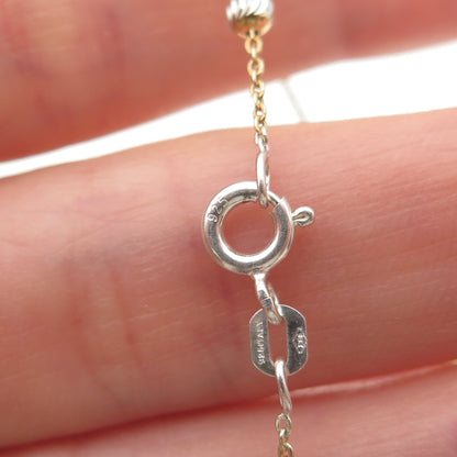 925 Sterling Silver 2-Tone Diamond-Cut Bead Station Cable Link Bracelet 7"