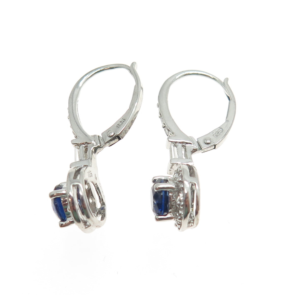 925 Sterling Silver Lab-Created Sapphire & C Z Dangling Earrings