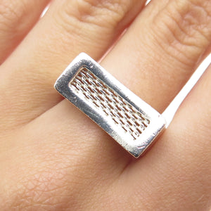 925 Sterling Silver Vintage Modernist Mesh Ring Size 8.25