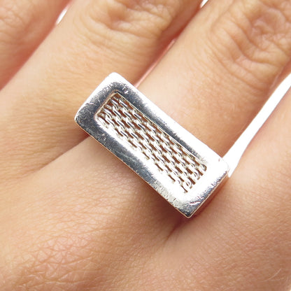 925 Sterling Silver Vintage Modernist Mesh Ring Size 8.25