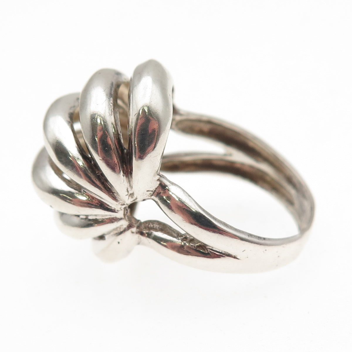 925 Sterling Silver Vintage Modernist Ribbed Dome Oxidized Ring Size 7