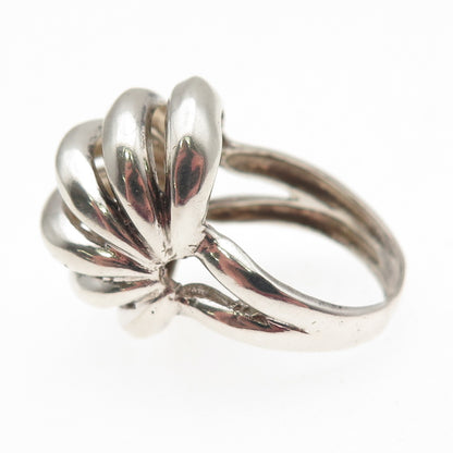 925 Sterling Silver Vintage Modernist Ribbed Dome Oxidized Ring Size 7