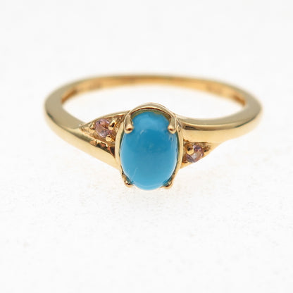 Chuck Clemency Sterling Silver Gold Plated Real Turquoise & Topaz Ring Size 6.25