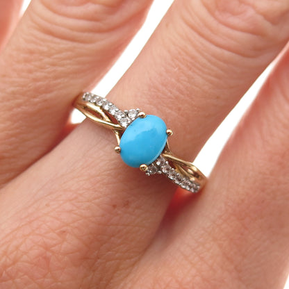 Chuck Clemency 925 Sterling Silver Gold Plated Real Turquoise Topaz Ring Size 8