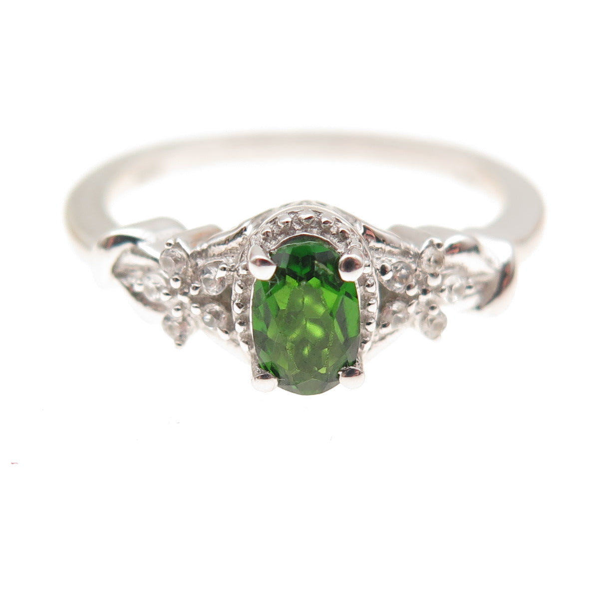 Chuck Clemency 925 Sterling Real Peridot & White Topaz Floral Ring Size 8.25