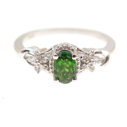Chuck Clemency 925 Sterling Real Peridot & White Topaz Floral Ring Size 8.25