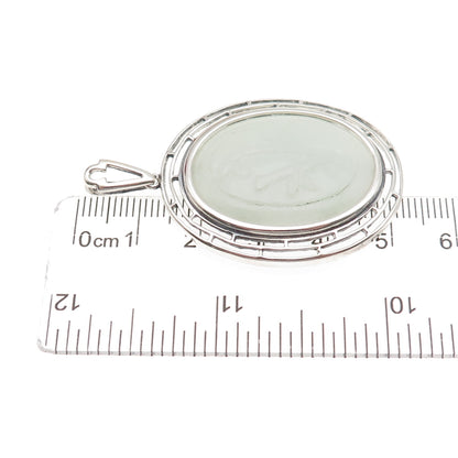 Michelle Albala 925 Sterling Silver Vintage Real Carved Jade Bamboo Pendant