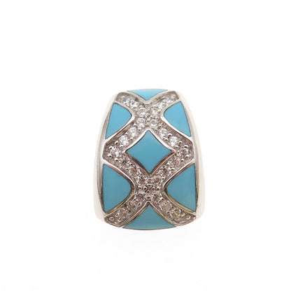 Eric Grossbardt Sterling Silver Real Turquoise & C Z Mini Slide Charm Pendant