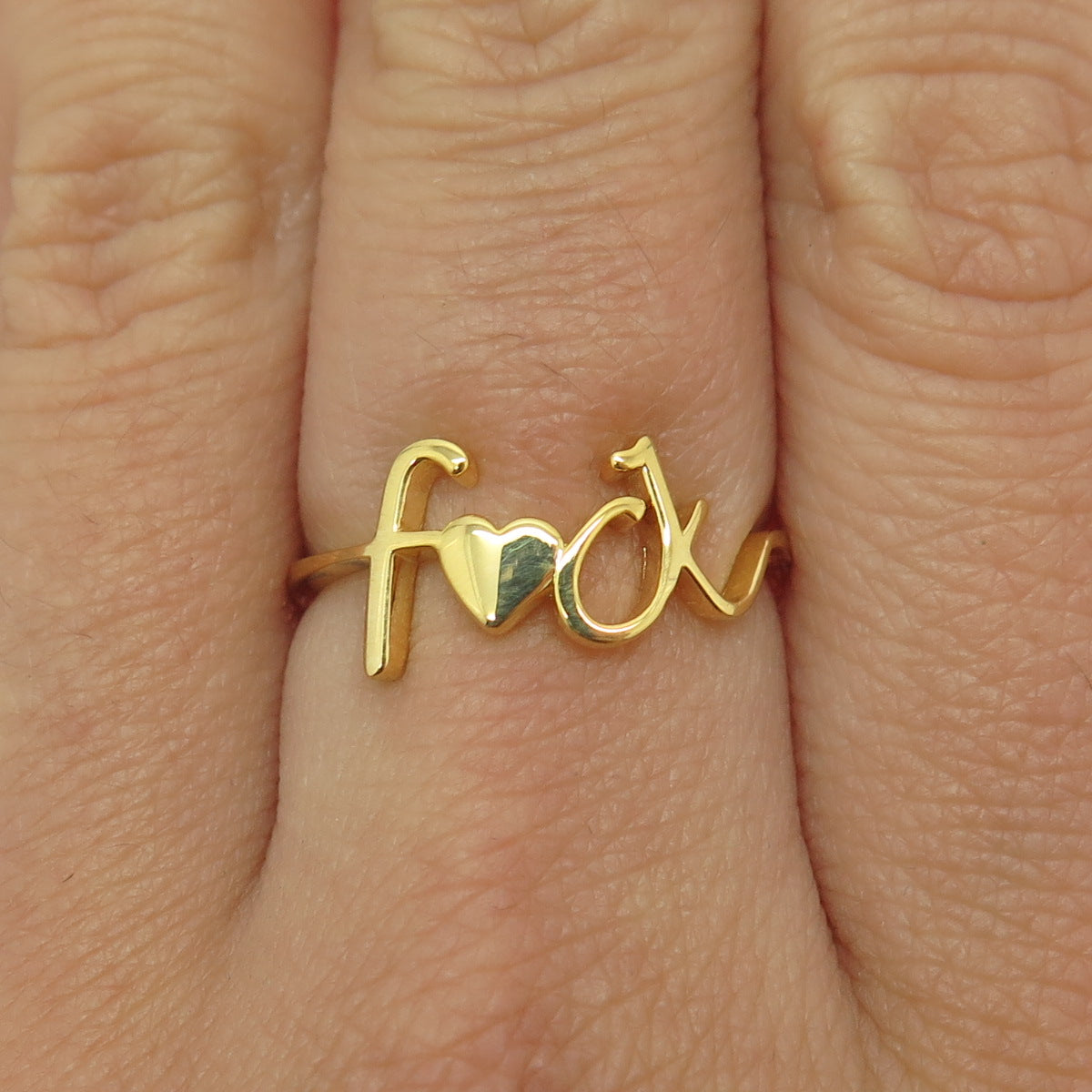 925 Sterling Silver Gold Plated "F.ck" Ring Size 6.75