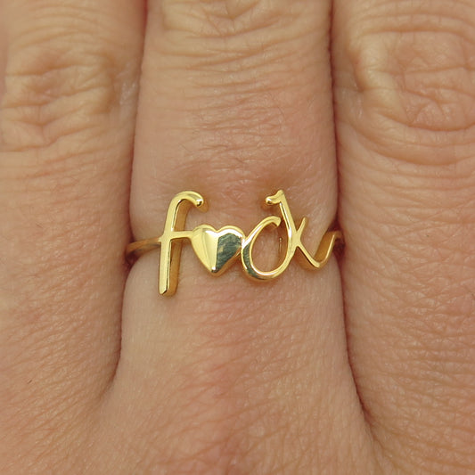 925 Sterling Silver Gold Plated "F.ck" Ring Size 6.75