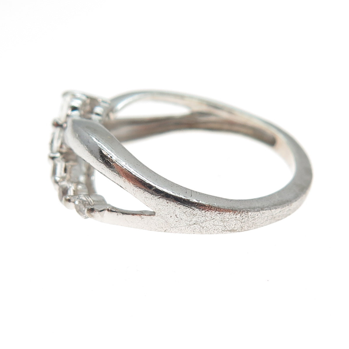 925 Sterling Silver Vintage Real Graduated White Topaz Infinity Ring Size 7.5