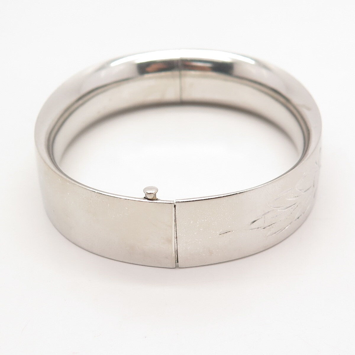 925 Sterling Silver Vintage BOJAR Etched Floral Hinged Bangle Bracelet 7.5"