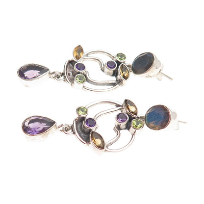 Nicky Butler 925 Sterling Vintage Labradorite Amethyst Citrine Peridot Earrings